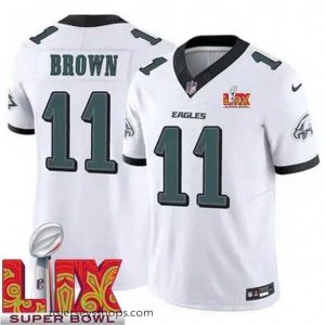 Breathtaking Philadelphia Eagles A.J. Brown #11 White 2024 2025 Super Bowl LIX F.U.S.E Stitched NFL Jersey