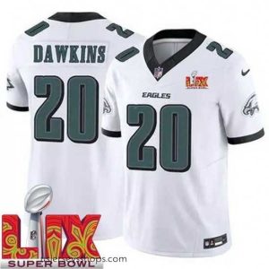 Exquisite Philadelphia Eagles Brian Dawkins #20 White 2024 2025 Super Bowl LIX F.U.S.E Stitched NFL Jersey