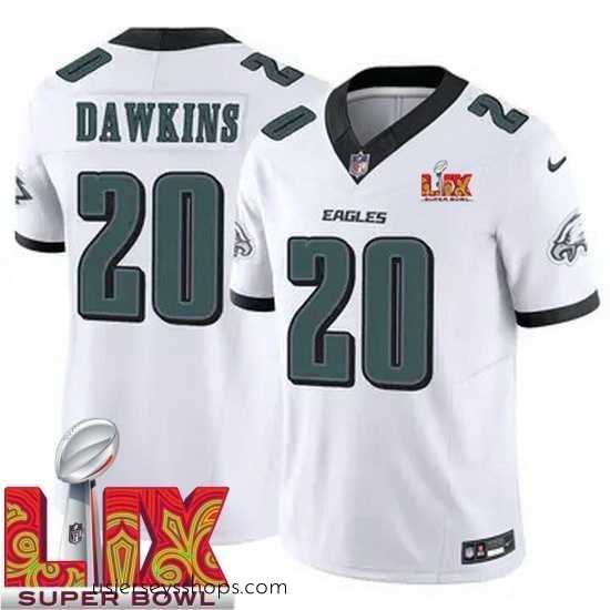 Exquisite Philadelphia Eagles Brian Dawkins #20 White 2024 2025 Super Bowl LIX F.U.S.E Stitched NFL Jersey