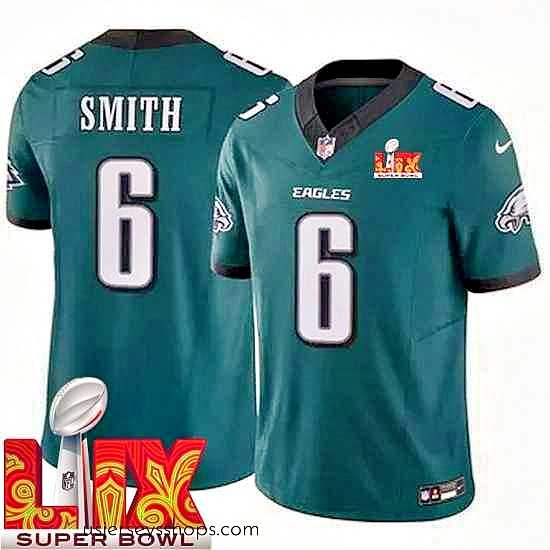 Exquisite Philadelphia Eagles DeVonta Smith #6 Green 2024 2025 Super Bowl LIX F.U.S.E Stitched NFL Jersey
