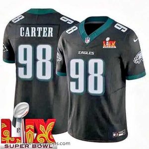 Stellar Philadelphia Eagles Jalen Carter #98 Black 2024 2025 Super Bowl LIX F.U.S.E Stitched NFL Jersey