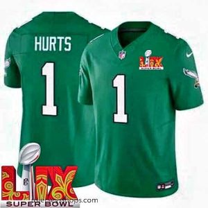 Exquisite Philadelphia Eagles Jalen Hurts #1 Kelly Green 2024 2025 Super Bowl LIX F.U.S.E Stitched NFL Jersey