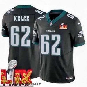Glamorous Philadelphia Eagles Jason Kelce #62 Black 2024 2025 Super Bowl LIX F.U.S.E Stitched NFL Jersey
