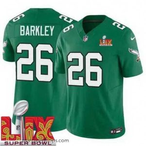 Sensational Philadelphia Eagles Saquon Barkley #26 Kelly Green 2024 2025 Super Bowl LIX F.U.S.E Stitched NFL Jersey