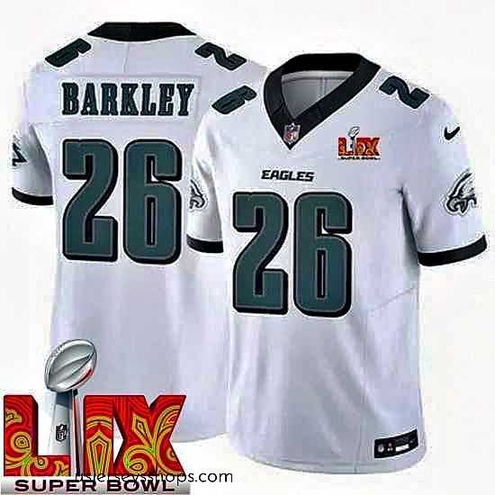 Magnificent Philadelphia Eagles Saquon Barkley #26 White 2024 2025 Super Bowl LIX F.U.S.E Stitched NFL Jersey
