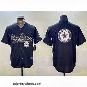 Stellar dallas cowboys team big logo black with patch cool base stitched baseball jersey II
